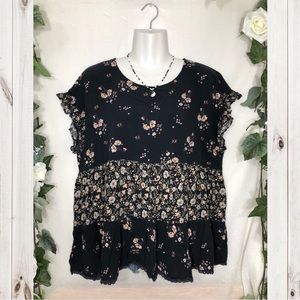 Live & Let Live Black Pink Floral Flower Short Sleeve Shirt Top